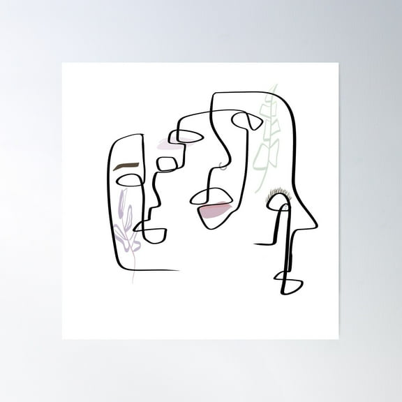 Faces With Details Simple Line Poster Wall Art, Modern Wall Decor For Living Room Bedroom, 30x30 UNFRAMED