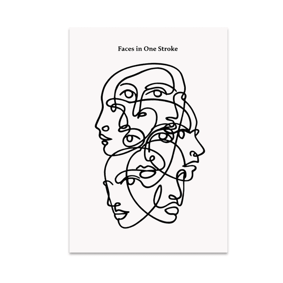 Faces in One Stroke Minimalist Wall Art - Modern Art Enthusiast - 13x19 Poster Print
