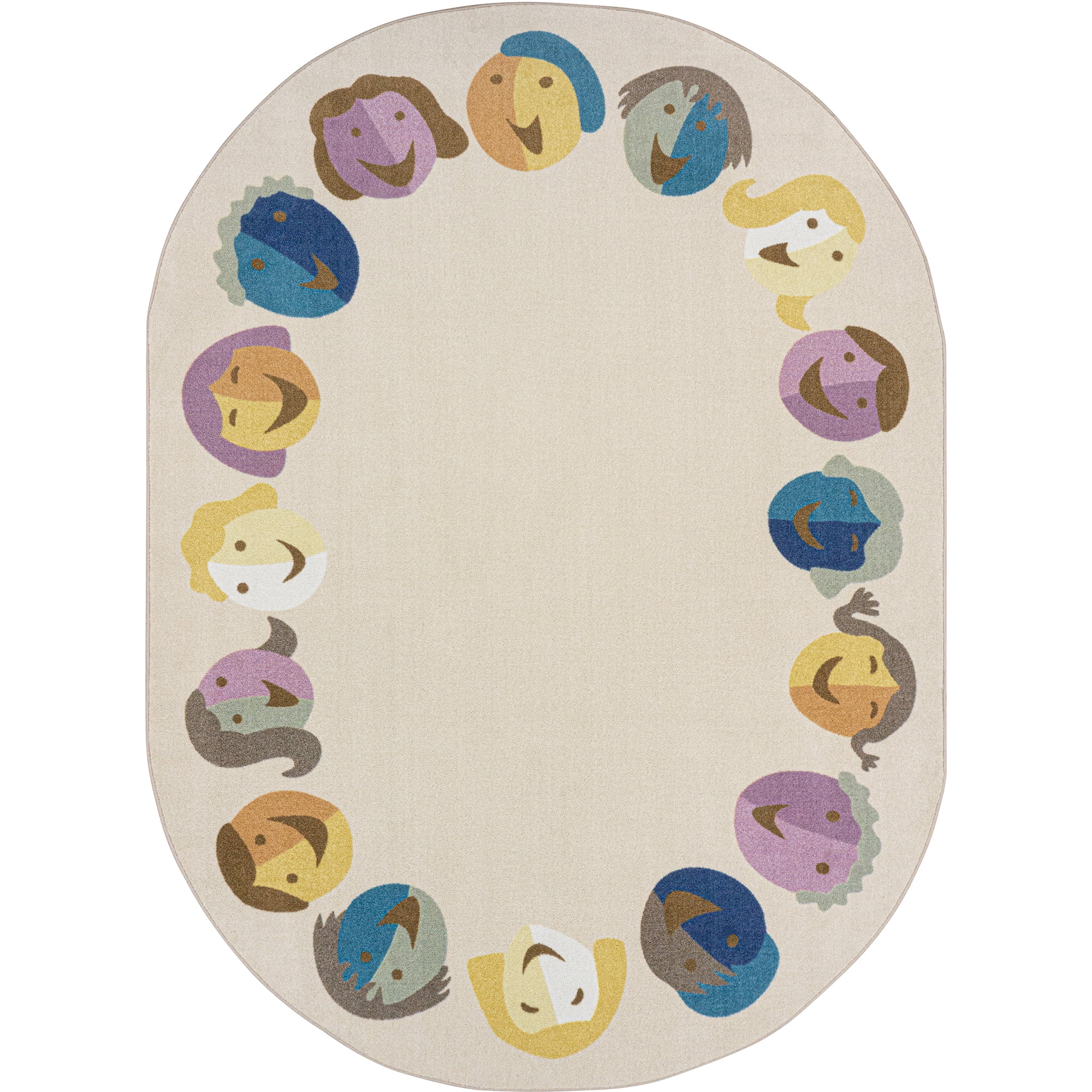 Joy Carpets Faces of Joy 5'4" x 7'8" Indoor Oval Area Rug in Color Multi