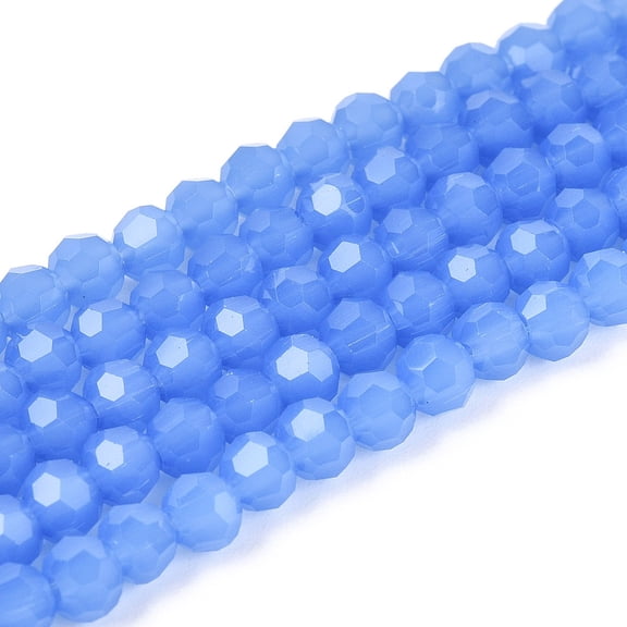 Faceted(32 Facets) Glass Beads Strands Round Cornflower Blue 4mm Hole: 1mm 86~96pcs/strand 31~34cm Blue