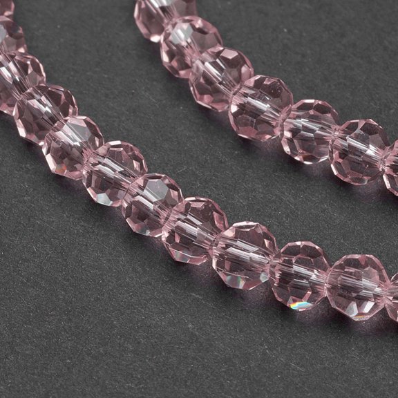 Faceted(32 Facets) Round Glass Beads Strands Misty Rose 4mm Hole: 1mm 98pcs/strand 13.7 inch