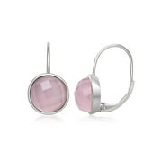PEARLZZZ Faceted 9mm Rose Quartz Sterling Silver Leverback Earrings