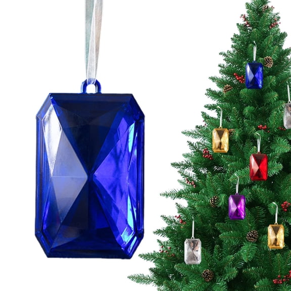 Faceted Acrylic Gemstone Ornaments, Rectangular Crystal Bauble Hangings, Jewelry Cut Xmas Tree Pendants, Transparent Plastic Jewel Decor, Multi-Faceted Rectangle Jewel Shaped Hangings 1Pcs