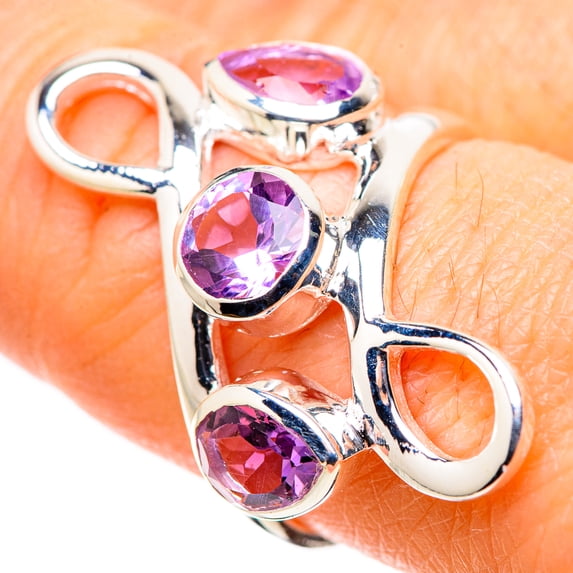 Faceted Amethyst Ring Size 8 (925 Sterling Silver) - Handmade Boho Vintage Jewelry RING132638