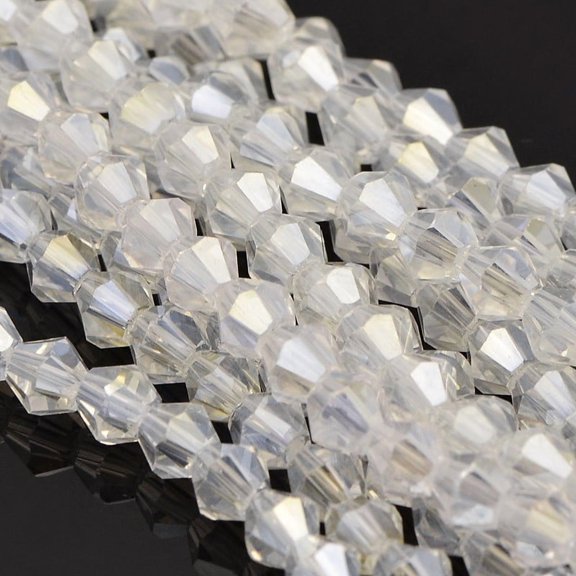 Faceted Bicone Electroplate Glass Beads Strands AB Color Plated Ghost White 4x4.5mm Hole: 1mm about 82~85pcs/strand 30.5~31cm