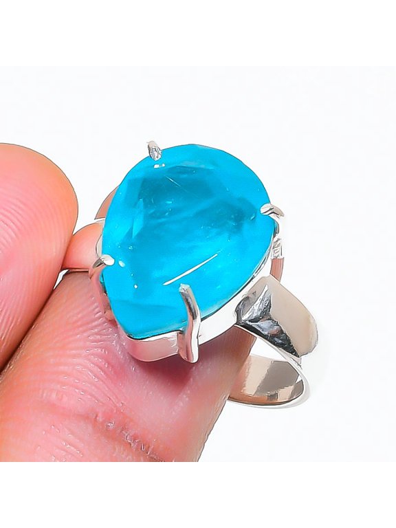 Faceted Blue Doublet Quartz Pear Shape Gemstone Fashion Jewelry Ring 10" SR 2774