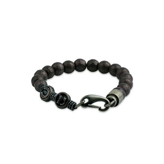 Faceted Brown Hematite Beads 316L Stainless Steel Double Horseshoe Bracelet, 8.5"