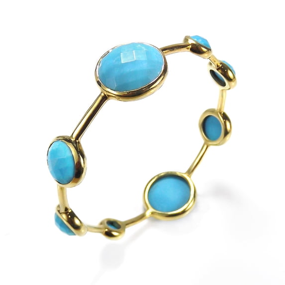 Faceted Bubble Reconstructed Turquoise Gold Over Brass Bangle Bracelet