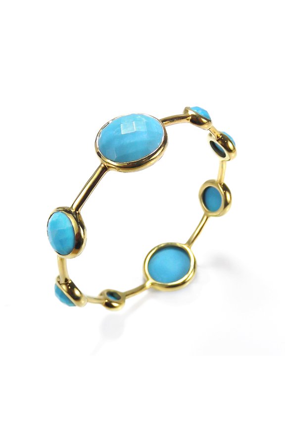 Faceted Bubble Reconstructed Turquoise Gold Over Brass Bangle Bracelet