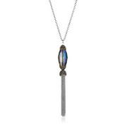 ELYA Women's Elongated Faceted Blue Crystal Steel Tassel Drop Necklace - 30"