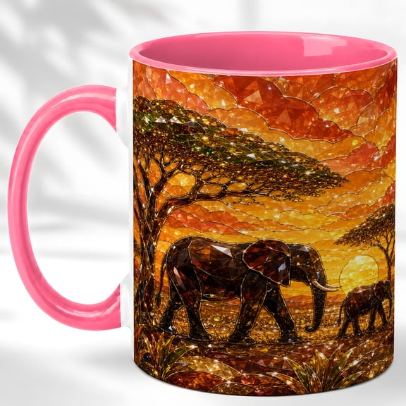 Faceted Elephant Coffee Mug, Savanna Wildlife Mug, Ceramic 11 oz