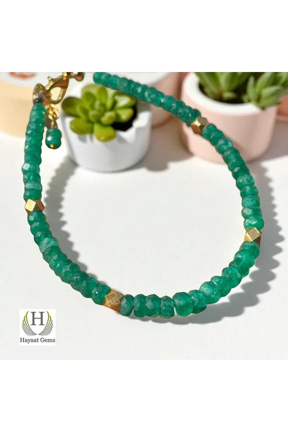 Faceted Emerald Bead Bracelet: Zambian Green Crystal, May Birthstone