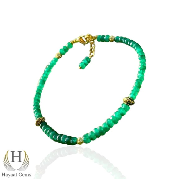 Faceted Emerald Beaded Bracelet: Gold Filled & Silver Filled, Handmade