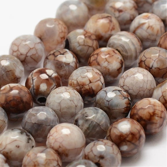 Faceted Fire Agate Beads Strands Round Dyed Heated Khaki 12mm Hole: 1.5mm 30~32pcs/strand 14 inch(35.6cm)