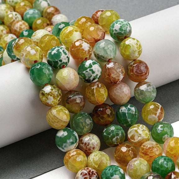 Faceted Fire Agate Beads Strands Round Dyed Heated Mixed Color 12mm Hole: 1.6mm 31pcs/strand 14.76''(37.5cm)