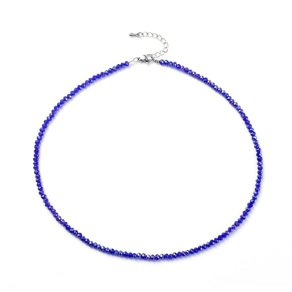 Faceted Glass Beaded Necklaces with 304 Stainless Steel Lobster Claw Clasps and Brass Extender Chain Rondelle Dark Blue 15.87 inch(40.3cm)