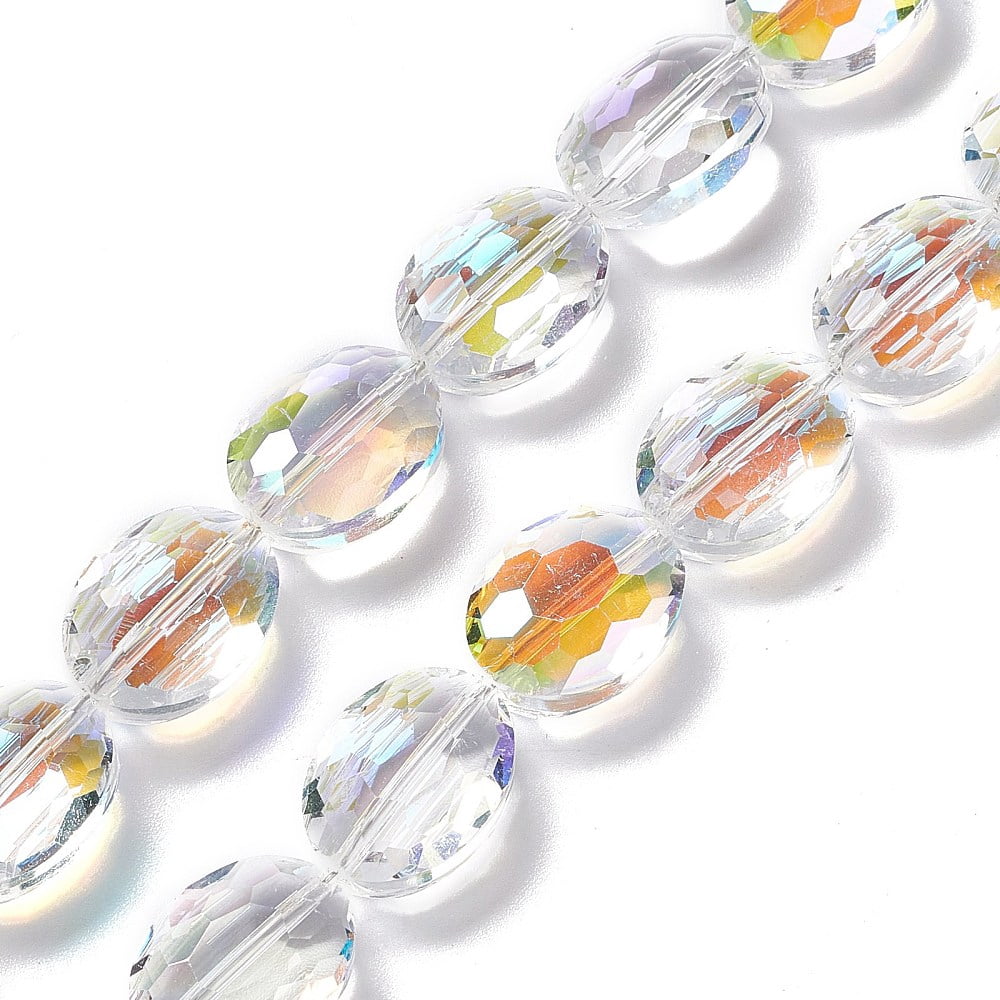 Faceted Glass Beads Strands Clear Oval 16x12x7.5mm Hole: 1.2mm about 50pcs/strand 31.50''(80cm)