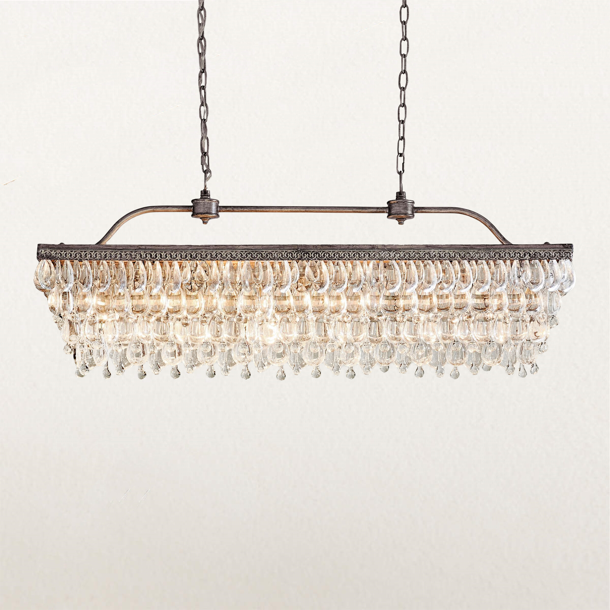 FacetedGlass Crystal Raindrop Elegance Rectangular Chandelier,Dinning