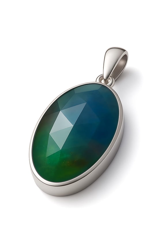 Faceted Green Opal Gemstone Pendant in Sterling Silver for October Birthstone