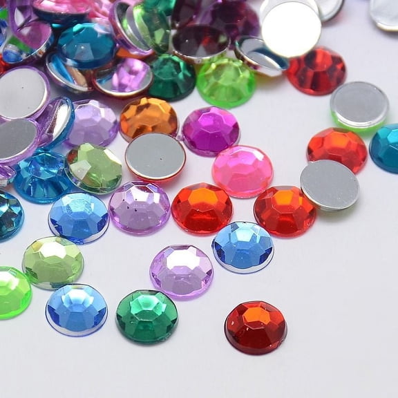Faceted Half Round/Dome Acrylic Rhinestone Flat Back Cabochons Mixed Color 12x3.6mm