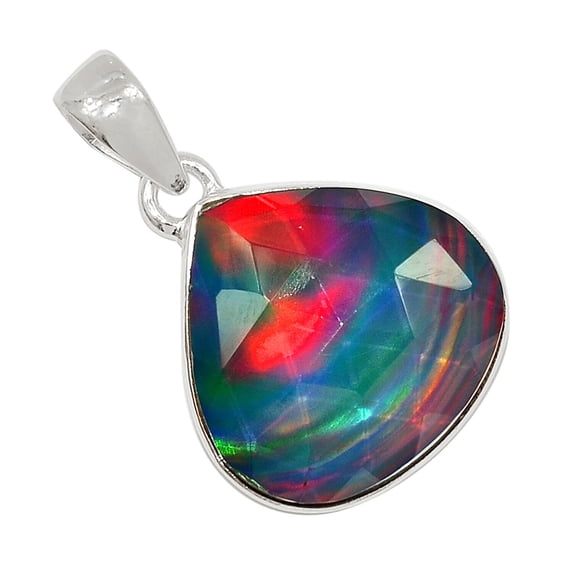 Faceted - Lab Created Opal Aura 925 Sterling Silver Pendant Jewelry ALLP-17974