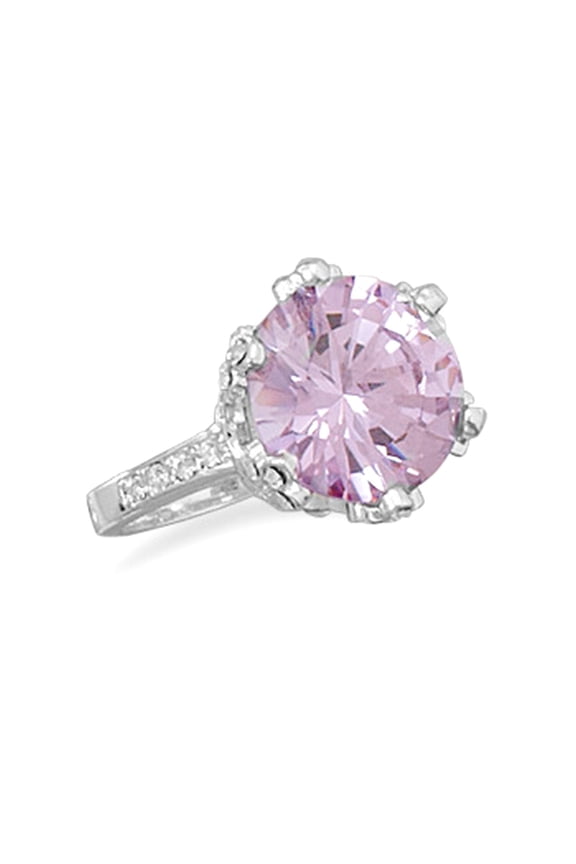 Faceted Large Round Lavender Cubic Zirconia Fashion Ring With Clear Crystals In The Band Size 8 Ring for Women and Men