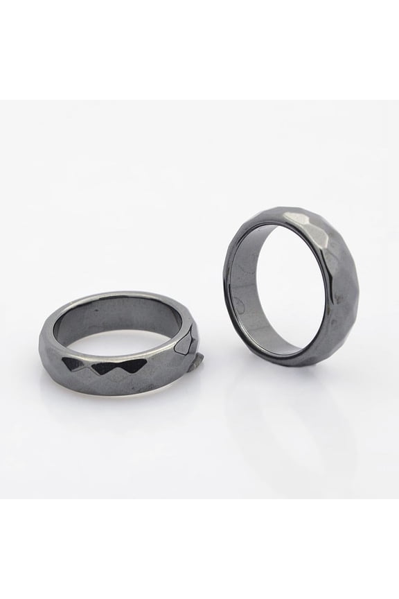 Faceted Magnetic Hematite Finger Rings Black 19mm