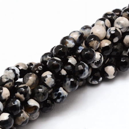 Faceted Natural Agate Round Beads Strands Dyed Black 6mm Hole: 1mm about 64pcs/strand 14.7 inch DIY
