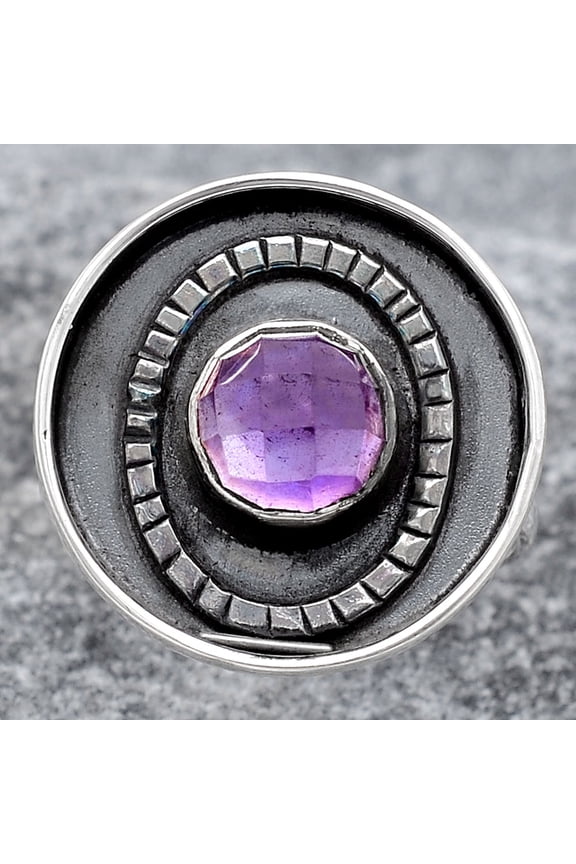 Faceted Natural Amethyst 925 Sterling Silver Ring s.7 Jewelry R-1080 SDR245577
