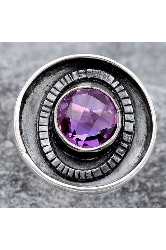 Faceted Natural Amethyst 925 Sterling Silver Ring s.7 Jewelry R-1080 SDR245652