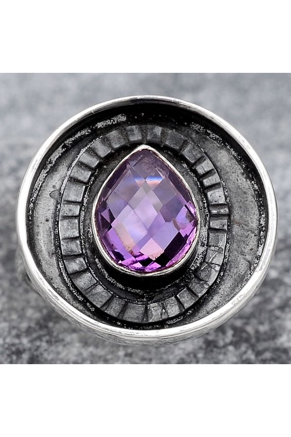 Faceted Natural Amethyst 925 Sterling Silver Ring s.7 Jewelry R-1080 SDR245655