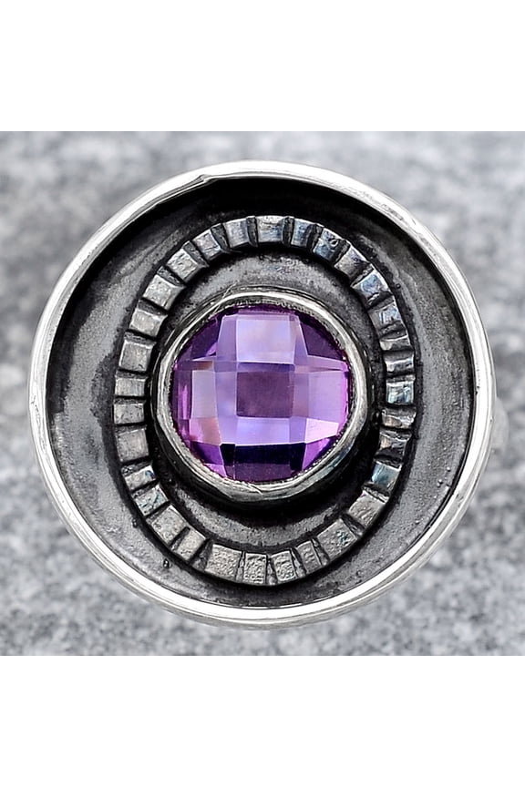 Faceted Natural Amethyst 925 Sterling Silver Ring s.8 Jewelry R-1080 SDR245571