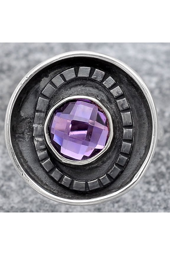 Faceted Natural Amethyst 925 Sterling Silver Ring s.8 Jewelry R-1080 SDR245582