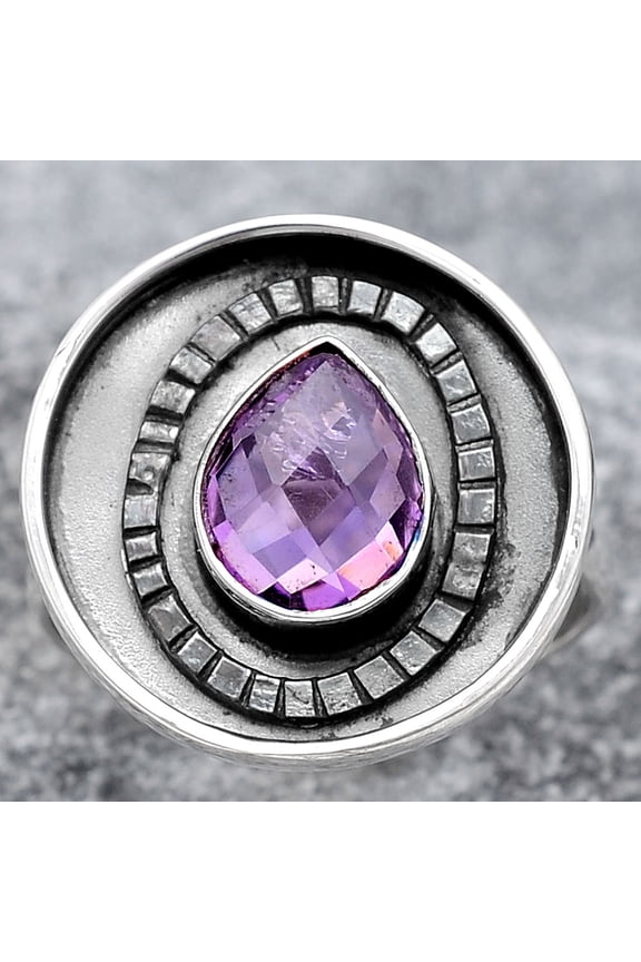 Faceted Natural Amethyst 925 Sterling Silver Ring s.8 Jewelry R-1080 SDR245598