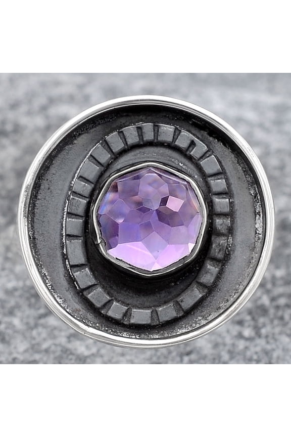 Faceted Natural Amethyst 925 Sterling Silver Ring s.8 Jewelry R-1080 SDR245621
