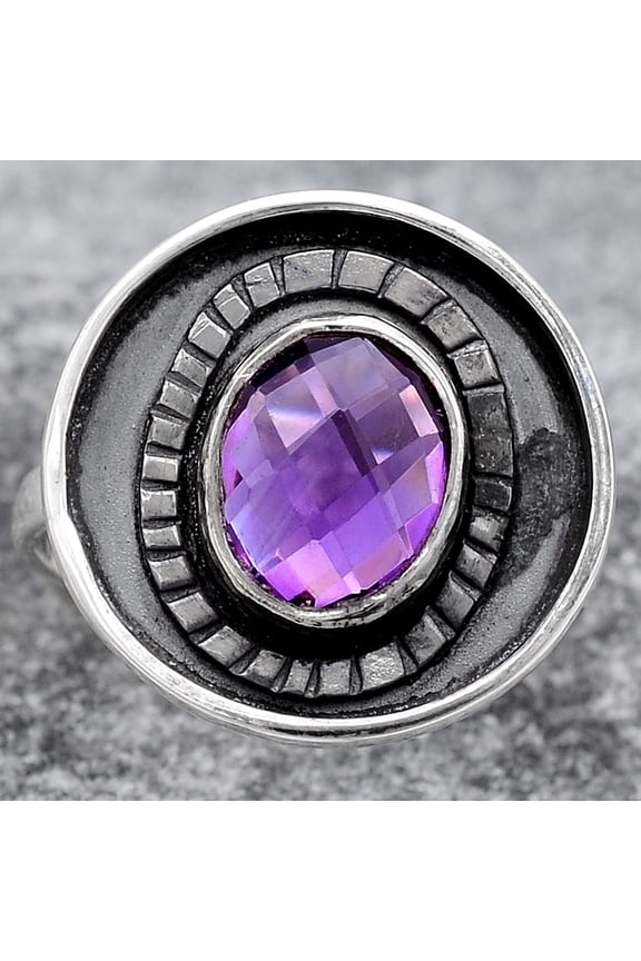 Faceted Natural Amethyst 925 Sterling Silver Ring s.8 Jewelry R-1080 SDR245653