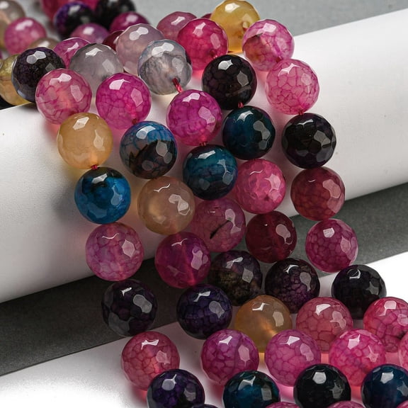 Faceted Natural Dragon Veins Agate Beads Strands Round Dyed & Heated Mixed color 12mm Hole: 1.6mm 31pcs/strand 14.76''(37.5cm)