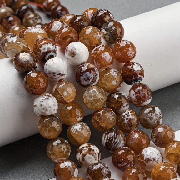 Faceted Natural Fire Agate Beads Strands Round Dyed Heated Peru 11.5mm Hole: 1.6mm 31pcs/strand 14.76''(37.5cm)