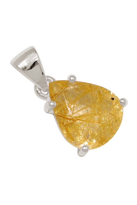 Faceted Natural Golden Rutile - Brazil 925 Silver Pendant Jewelry ALLP-29024