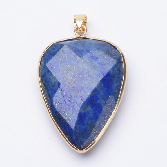 Faceted Natural Lazuli Pendants with Golden Tone Brass Findings teardrop 40x27x7~9mm Hole: 4x5mm