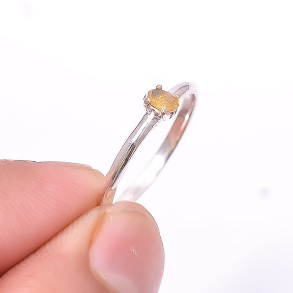 Faceted Natural Opal - Ethiopia Solitaire Gemstone Handmade 925 Sterling Silver Ring s.6 Sku49, White Ring, Natural Gemstone Ring
