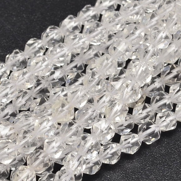 Faceted Natural Quartz Beads Strands Rock Beads Star Cut Round Beads 6x5mm Hole: 1mm 61pcs/strand 38cm