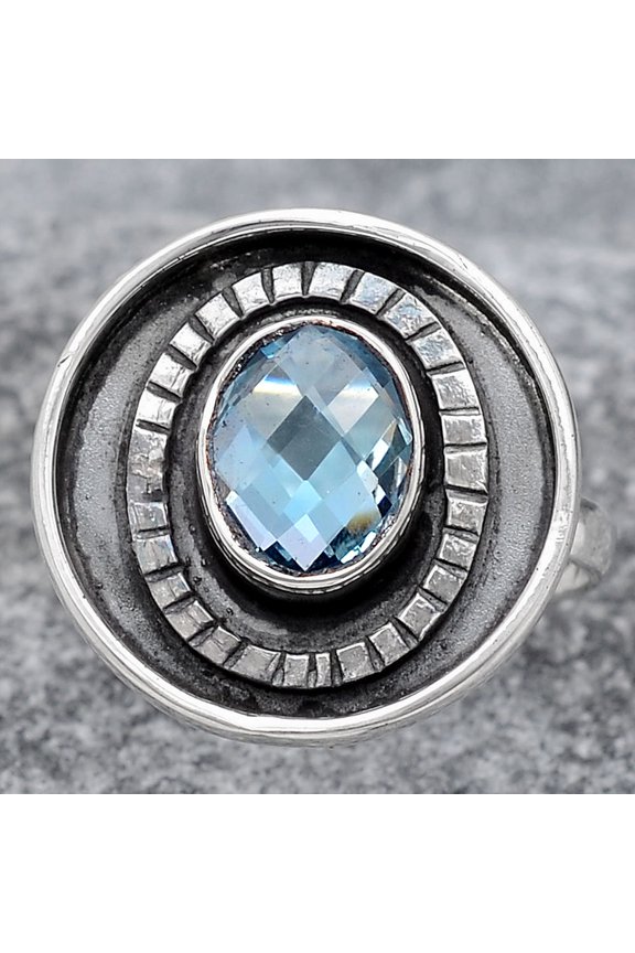 Faceted Natural Sky Blue Topaz 925 Sterling Silver Ring s.8 Jewelry R-1080 SDR245608