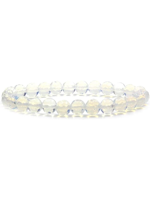 Faceted Opalite Glass Gem Semi Precious Gemstone 8mm Ball Beads Stretch Bracelet 7" Unisex