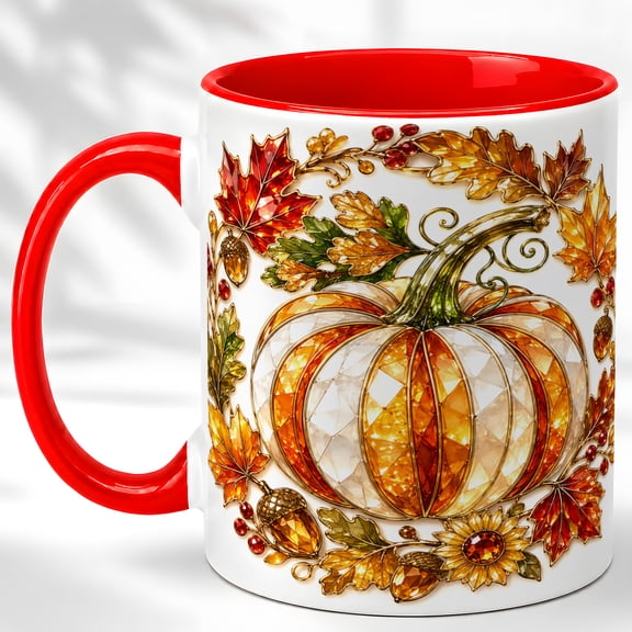 Faceted Pumpkin Coffee Mug, Harvest Pumpkin Mug, Ceramic 11 oz