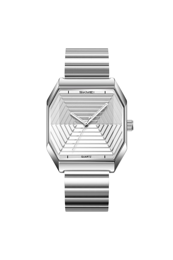 Faceted Quartz Watch - Stainless Steel Pointer Wristwatch for Unisex Daily Business Use