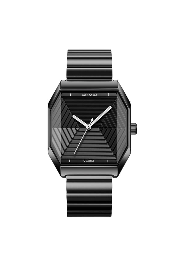 Faceted Quartz Watch - Stainless Steel Pointer Wristwatch for Unisex Daily Business Use