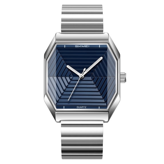 Faceted Quartz Watch with Stainless Steel Strap, Geometric Square Dial Pointer Wristwatch for Men Women, Versatile Casual Dress Watch for Daily Business Party Wear, 30M Water Resistant