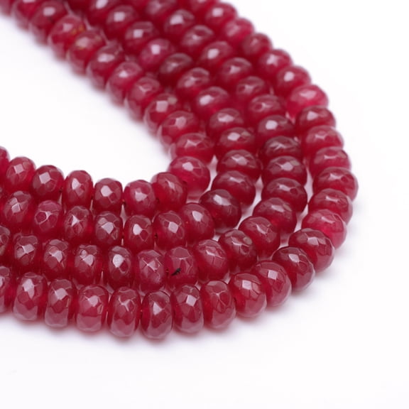Faceted Rondelle Dyed Natural White Jade Bead Strands FireBrick 6x4~5mm Hole: 1mm 85pcs/strand 14.5~14.9 inch(37~38cm)