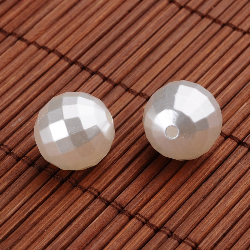 Faceted Round Acrylic Imitation Pearl Beads White 16mm Hole: 2mm 200pcs/500g